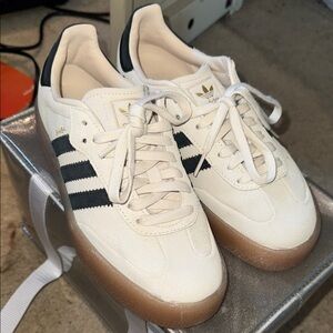 Adidas Cream and Black Striped Sneakers